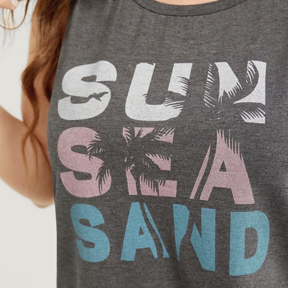 NWT Bloomchic 3X 22/24 SUN SEA SAND Palm Tree Tank Gray Summer Spring - Picture 3 of 9